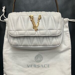 Versace White Quilted Crossbody Bag with Gold Accent